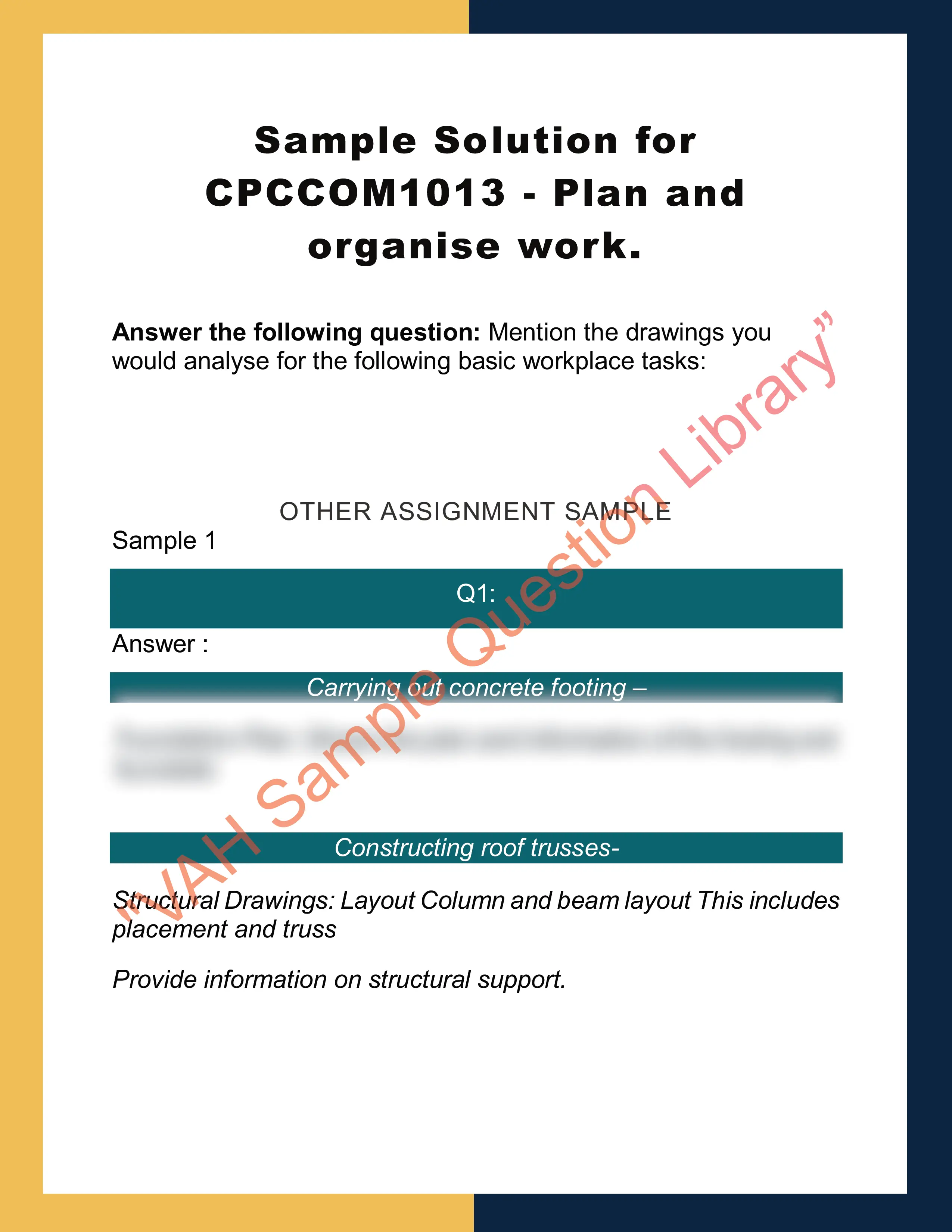Sample Solution for CPCCOM1013 - Plan and organise work. 0